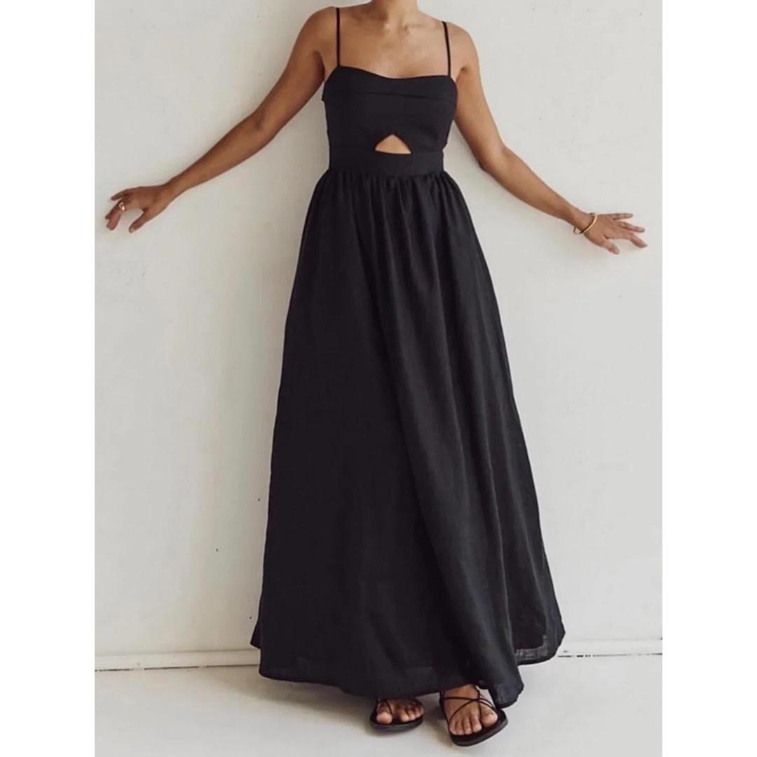 Women Sleeveless Cut-Out Maxi Dress With Pockets