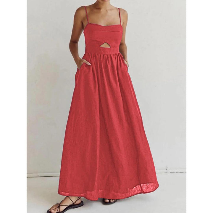 Women Sleeveless Cut-Out Maxi Dress With Pockets