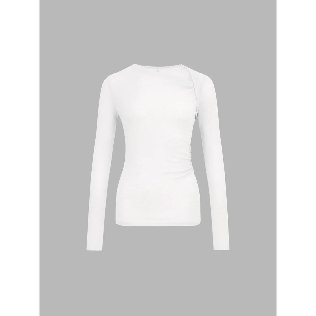 Women Solid Long Sleeve Asymmetrical Neck Top
