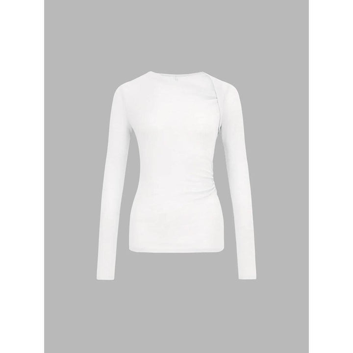 Women Solid Long Sleeve Asymmetrical Neck Top
