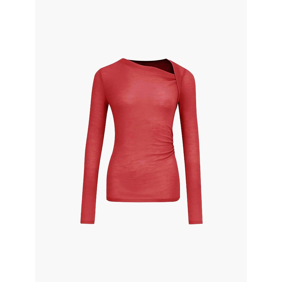 Women Solid Long Sleeve Asymmetrical Neck Top