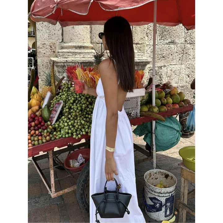 Women Solid V Neck Sleeveless Open Back Long Dress