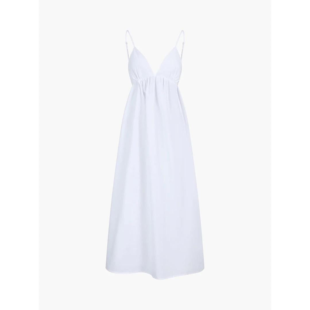 Women Solid V Neck Sleeveless Open Back Long Dress