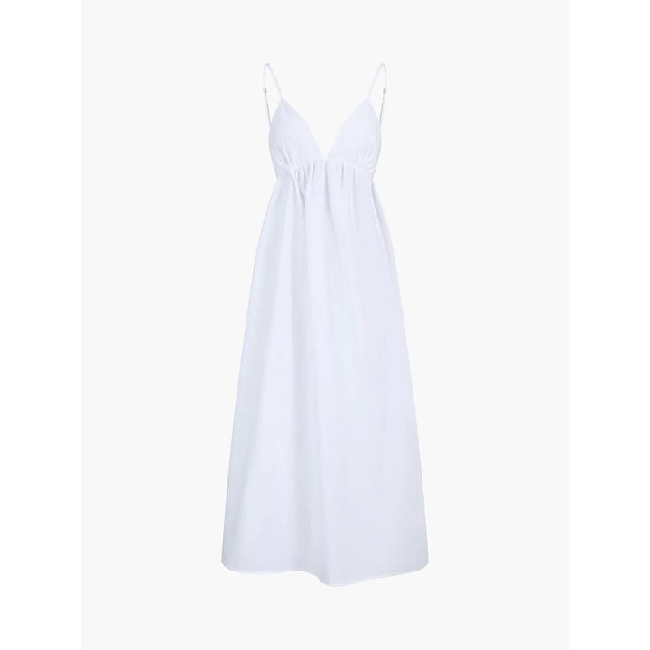 Women Solid V Neck Sleeveless Open Back Long Dress