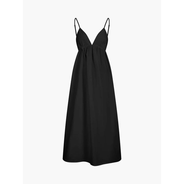 Women Solid V Neck Sleeveless Open Back Long Dress