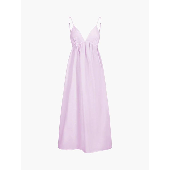 Women Solid V Neck Sleeveless Open Back Long Dress