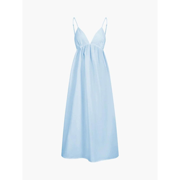 Women Solid V Neck Sleeveless Open Back Long Dress