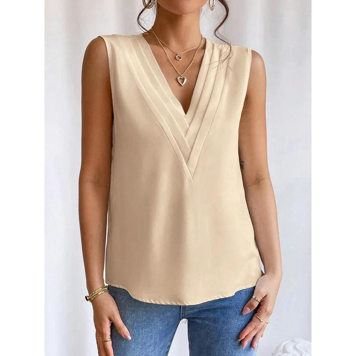 Women Top Solid Color V Neck Sleeveless