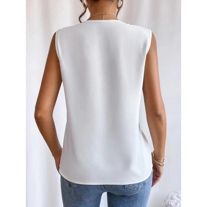 Women Top Solid Color V Neck Sleeveless
