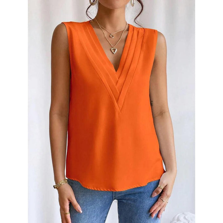 Women Top Solid Color V Neck Sleeveless