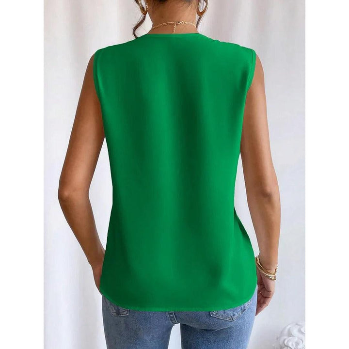 Women Top Solid Color V Neck Sleeveless