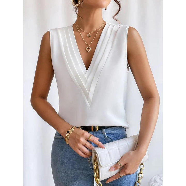 Women Top Solid Color V Neck Sleeveless