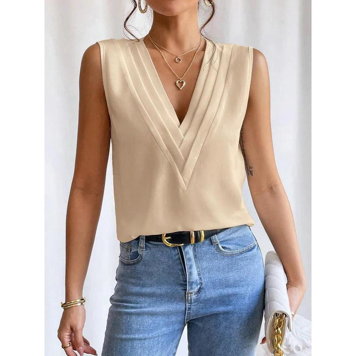 Women Top Solid Color V Neck Sleeveless