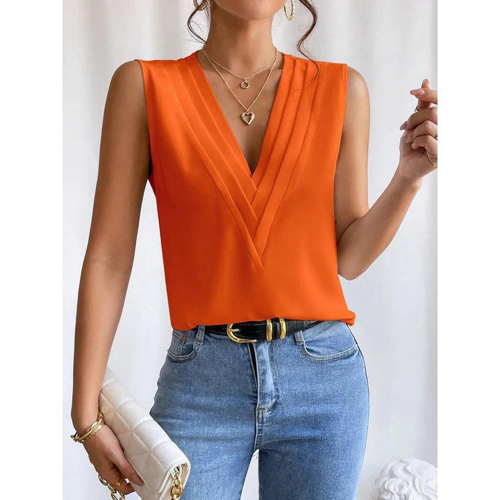 Women Top Solid Color V Neck Sleeveless