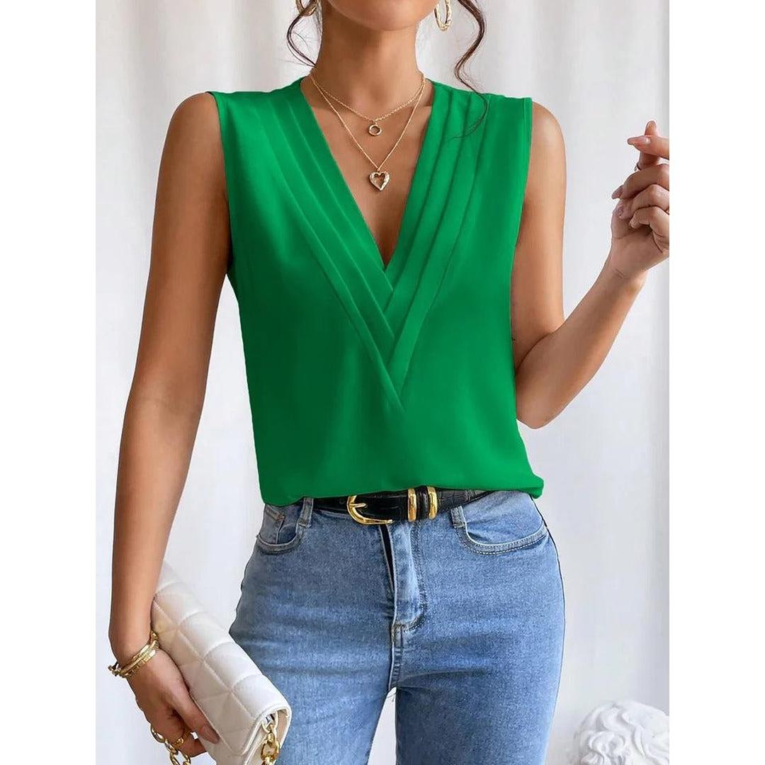 Women Top Solid Color V Neck Sleeveless