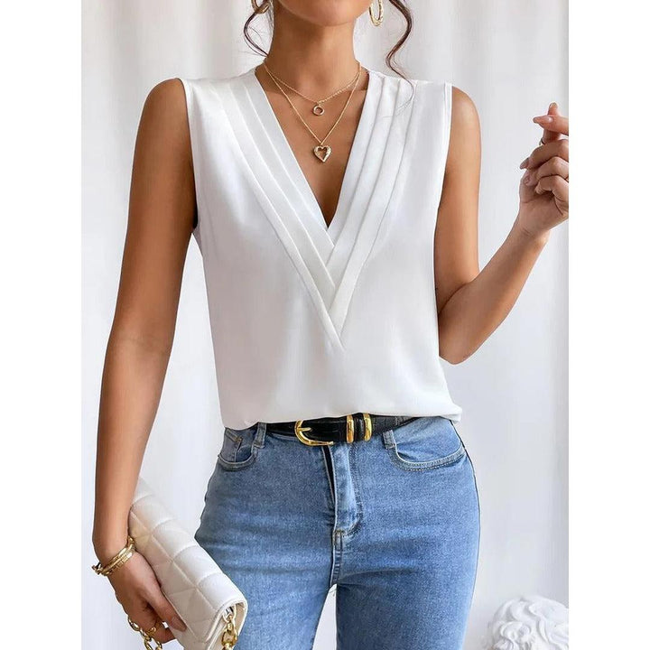 Women Top Solid Color V Neck Sleeveless