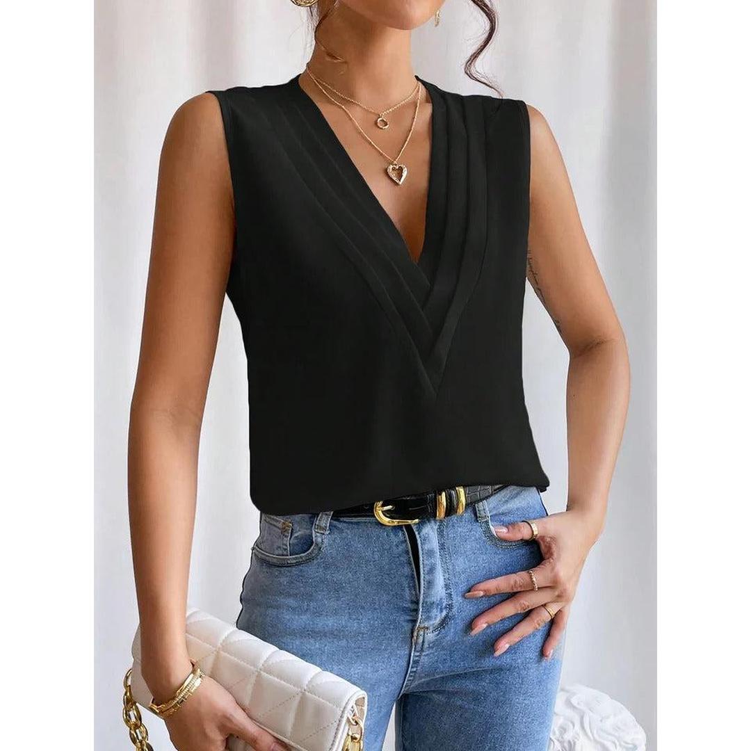Women Top Solid Color V Neck Sleeveless