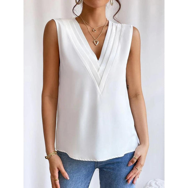 Women Top Solid Color V Neck Sleeveless