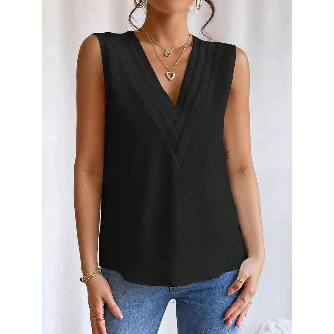 Women Top Solid Color V Neck Sleeveless