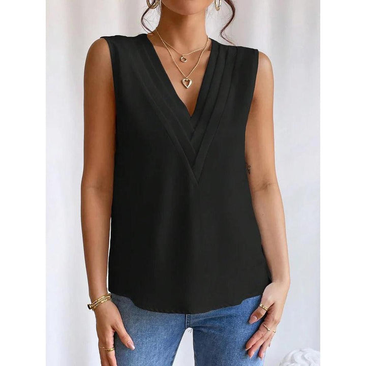 Women Top Solid Color V Neck Sleeveless