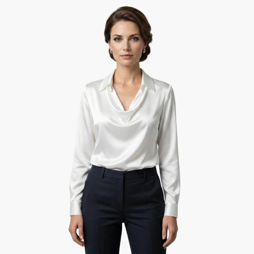 Women Blouse Long Sleeve Draped Collar