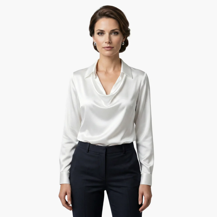 Women Blouse Long Sleeve Draped Collar