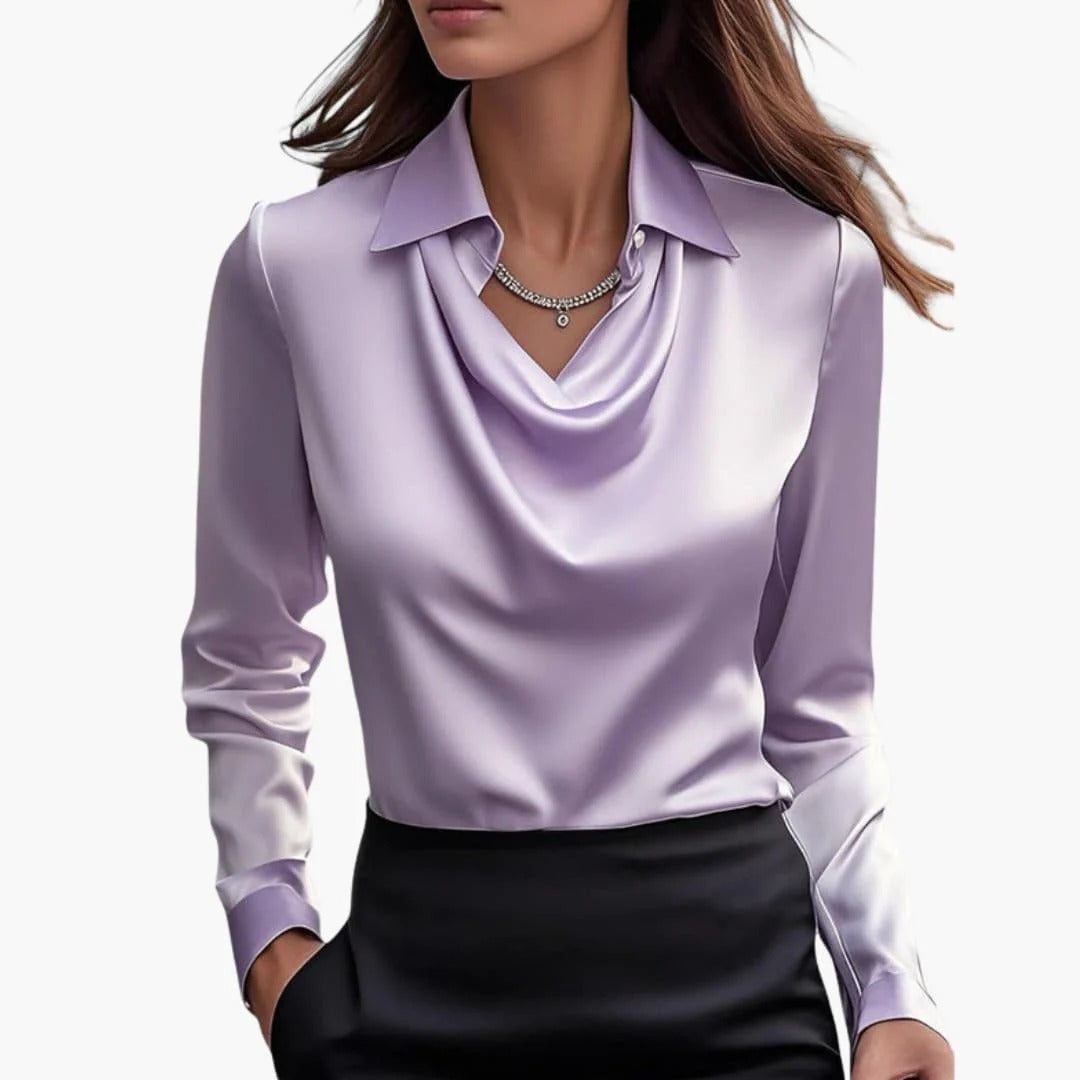 Women Blouse Long Sleeve Draped Collar