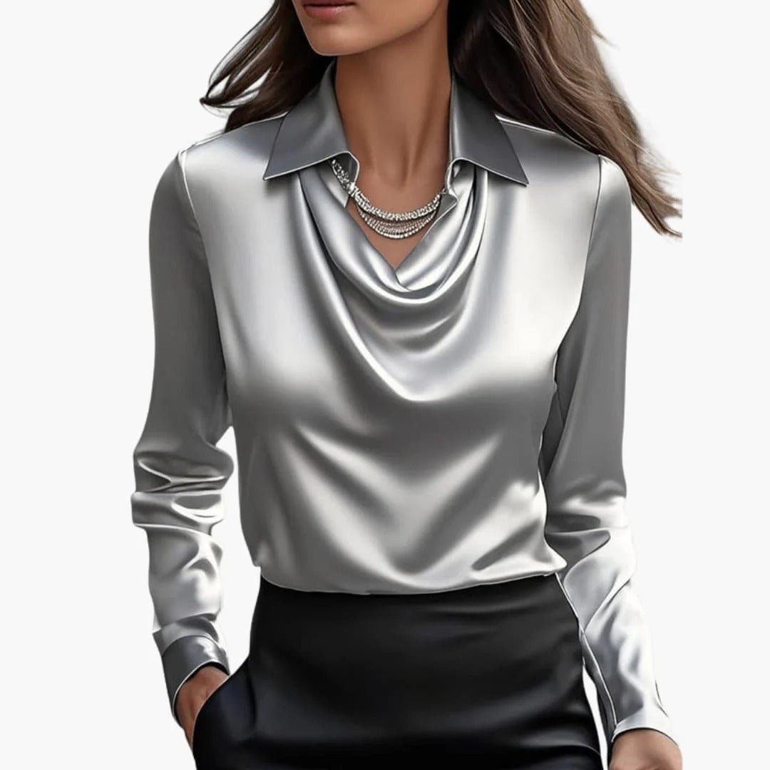 Women Blouse Long Sleeve Draped Collar