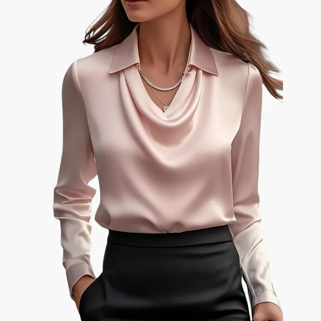 Women Blouse Long Sleeve Draped Collar