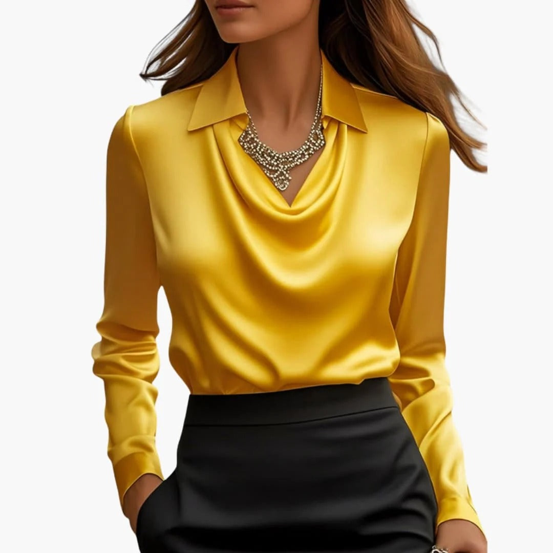 Women Blouse Long Sleeve Draped Collar