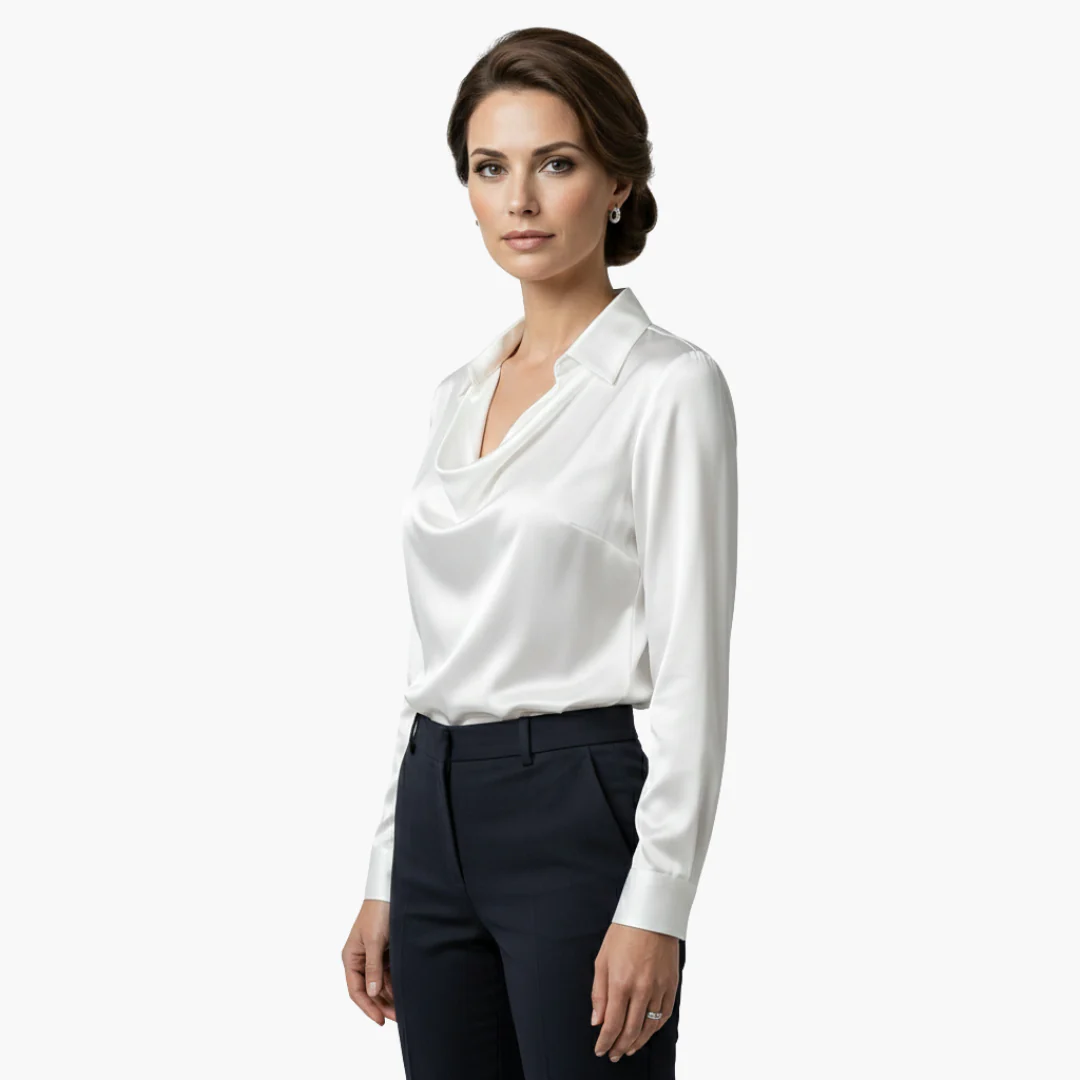 Women Blouse Long Sleeve Draped Collar