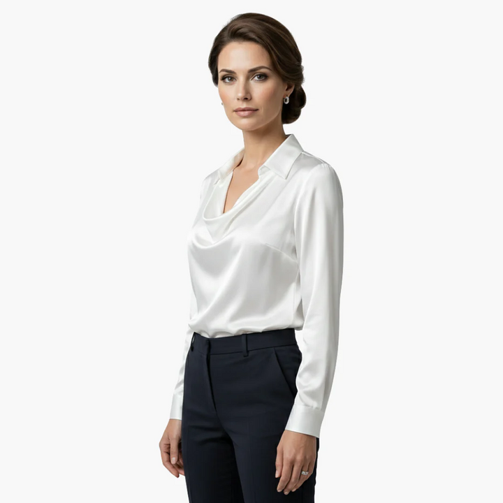 Women Blouse Long Sleeve Draped Collar
