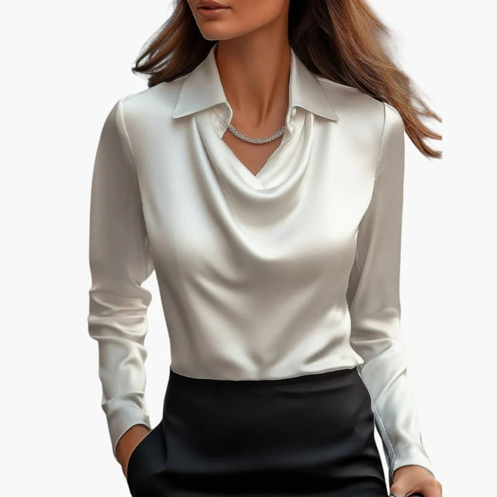 Women Blouse Long Sleeve Draped Collar