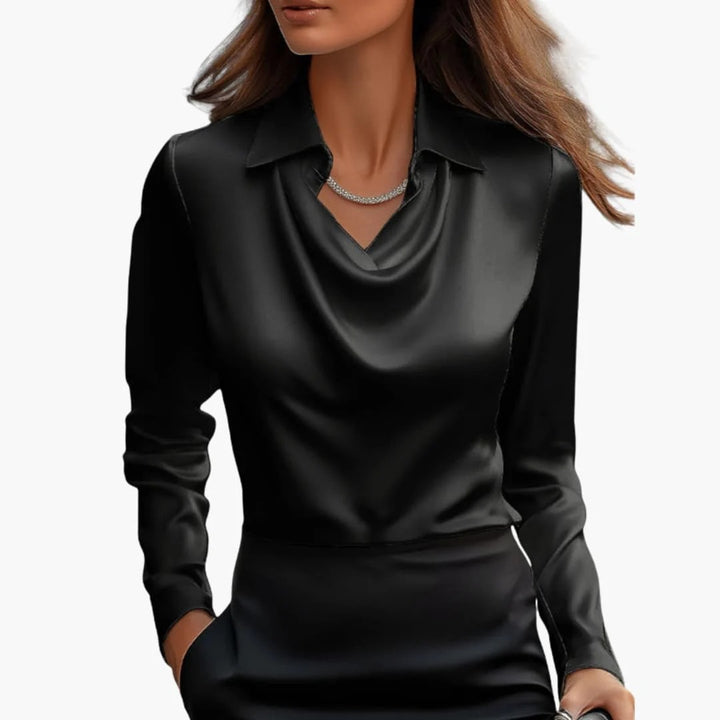 Women Blouse Long Sleeve Draped Collar