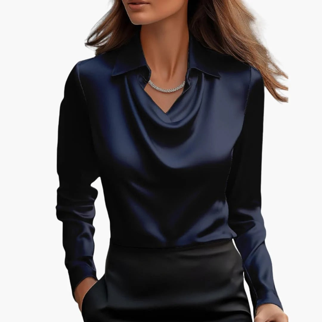 Women Blouse Long Sleeve Draped Collar