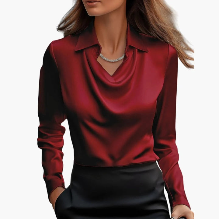 Women Blouse Long Sleeve Draped Collar