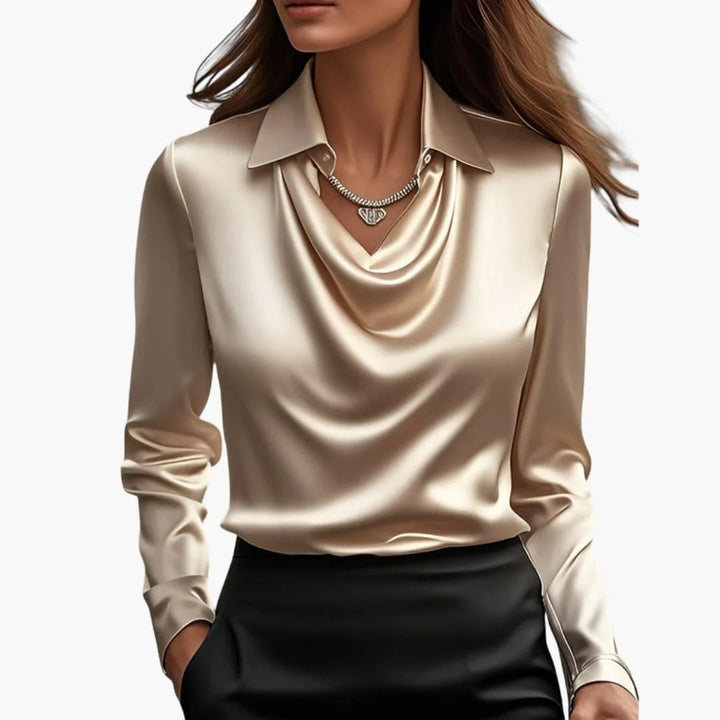 Women Blouse Long Sleeve Draped Collar