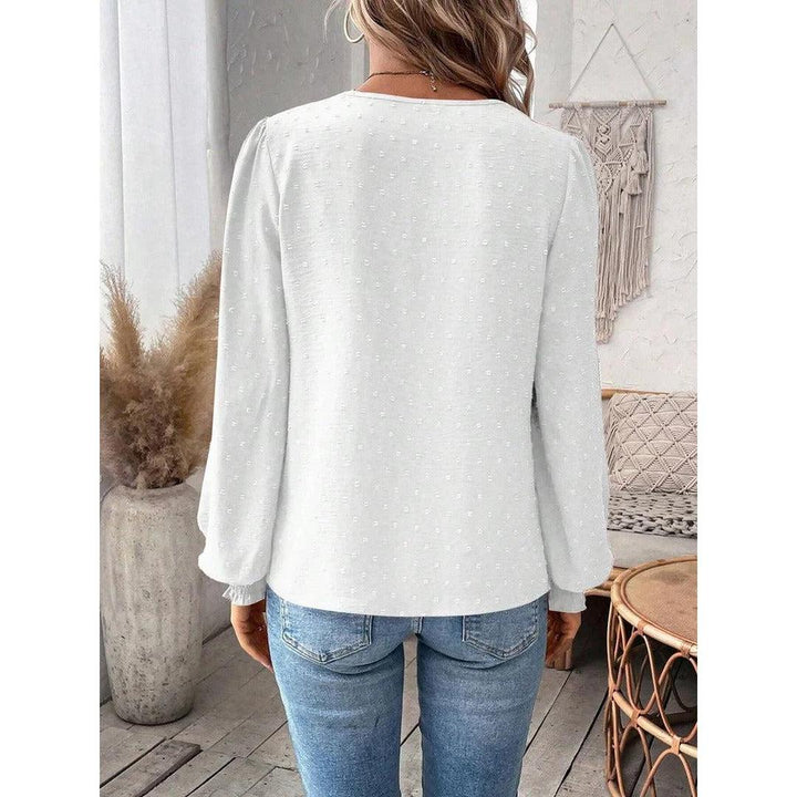 Women Blouse Mixed Pattern Lace Detail Long Sleeve
