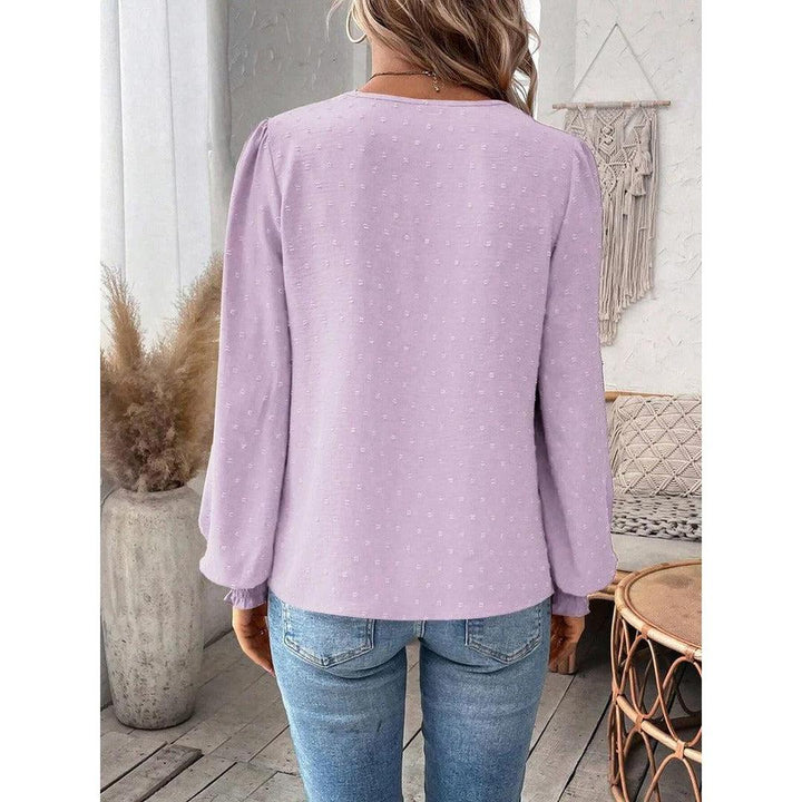 Women Blouse Mixed Pattern Lace Detail Long Sleeve