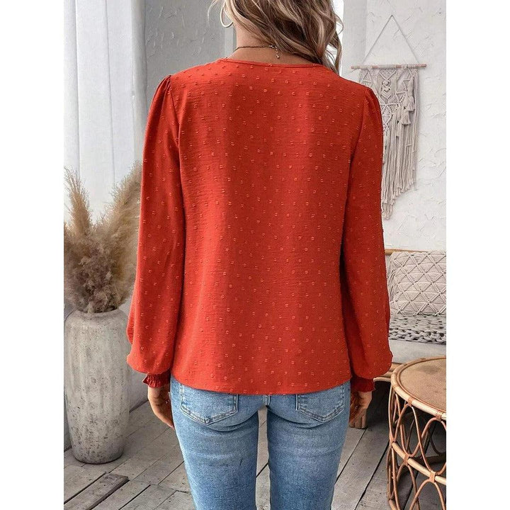 Women Blouse Mixed Pattern Lace Detail Long Sleeve