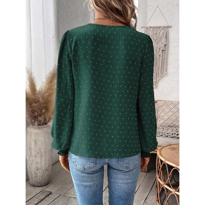 Women Blouse Mixed Pattern Lace Detail Long Sleeve