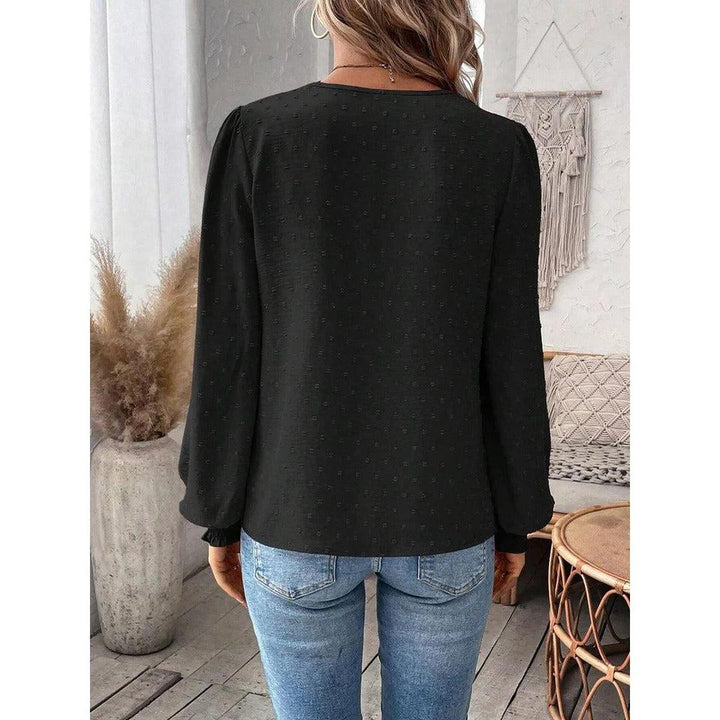 Women Blouse Mixed Pattern Lace Detail Long Sleeve