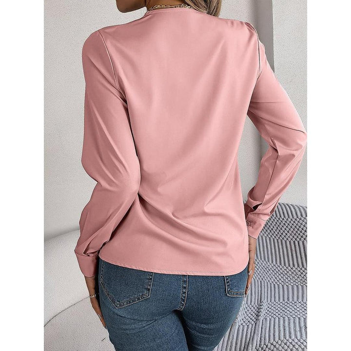 Women Blouse Solid Color V Neck Long Sleeve