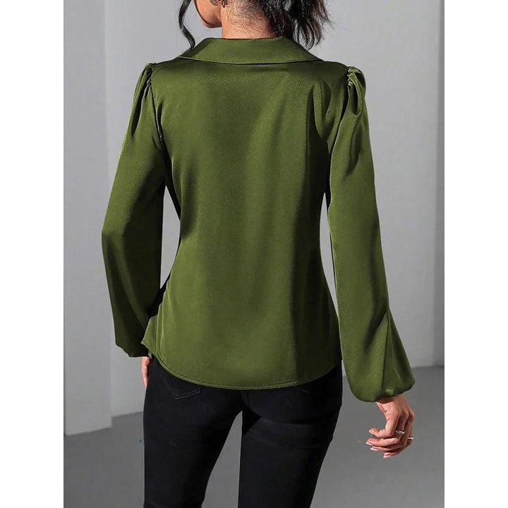 Women Blouse Solid Color Wrap Front Long Sleeve