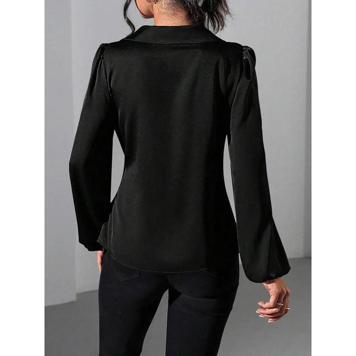 Women Blouse Solid Color Wrap Front Long Sleeve