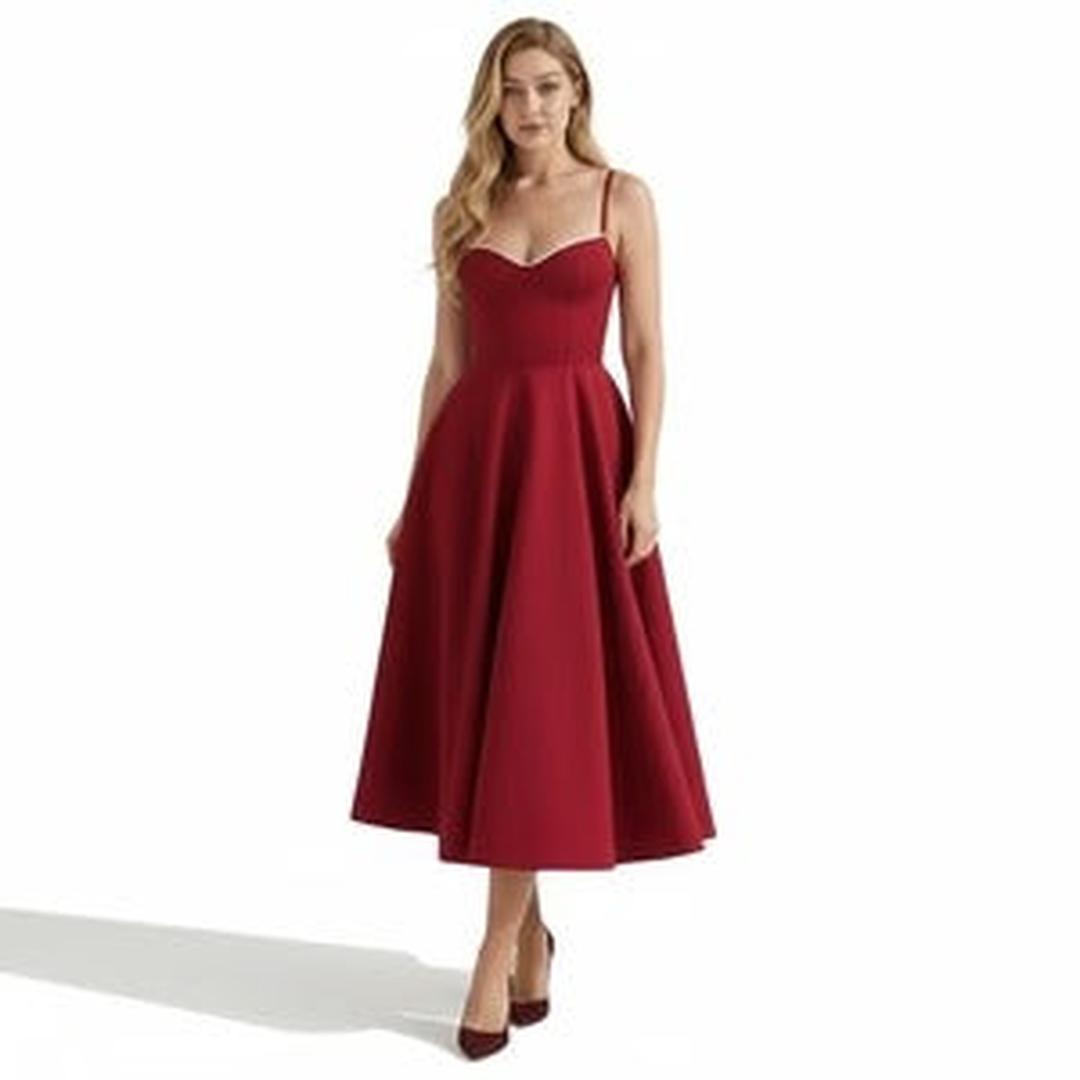 Women Corset Midi Dress Pleated Skirt