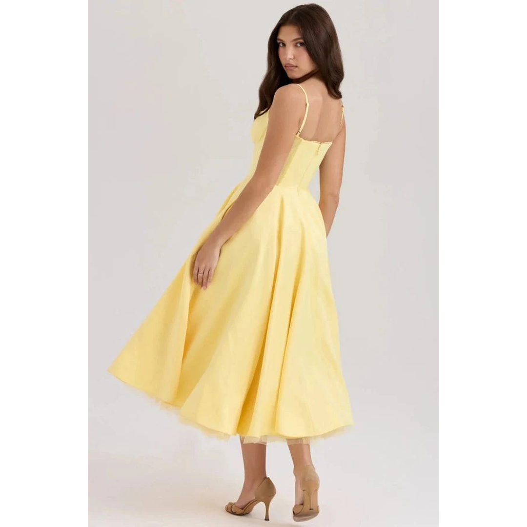 Women Corset Midi Dress Pleated Skirt