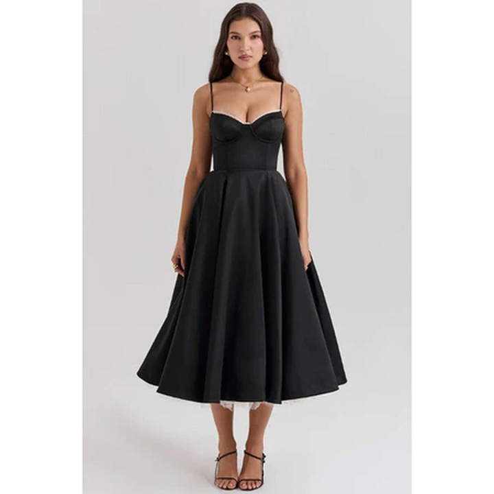 Women Corset Midi Dress Pleated Skirt