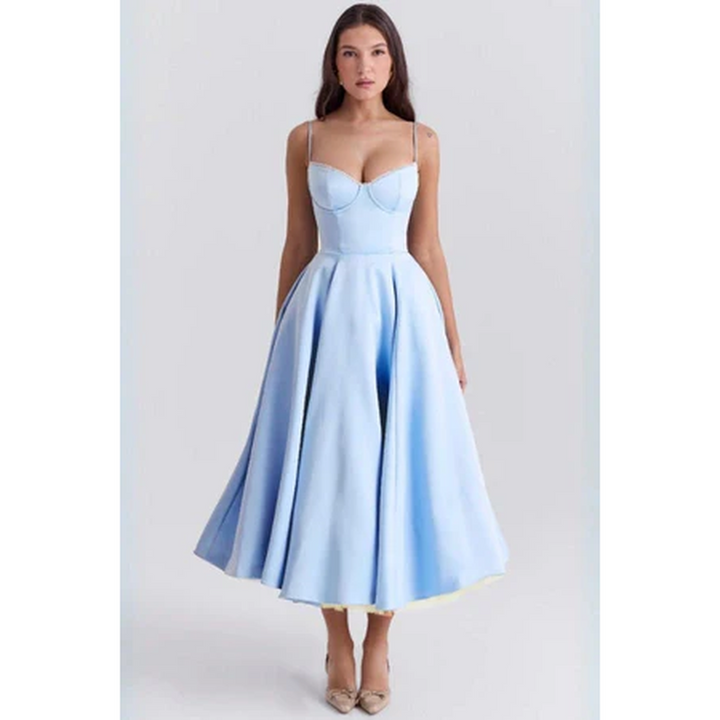 Women Corset Midi Dress Pleated Skirt