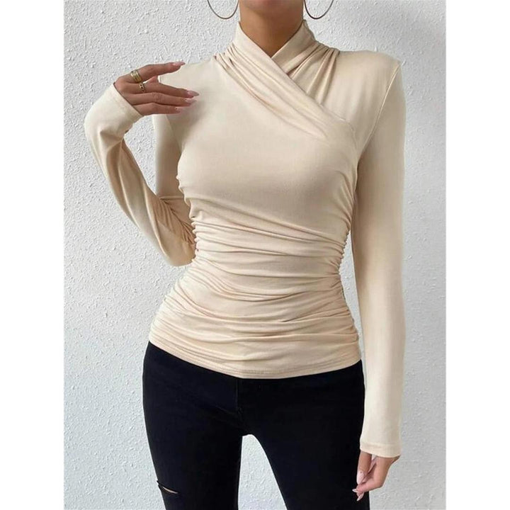 Women Cross-Over Collar Ruched Long Sleeve Top